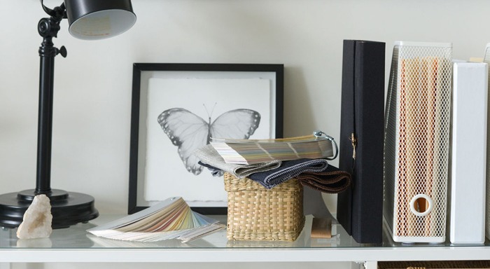 Office desk with art work